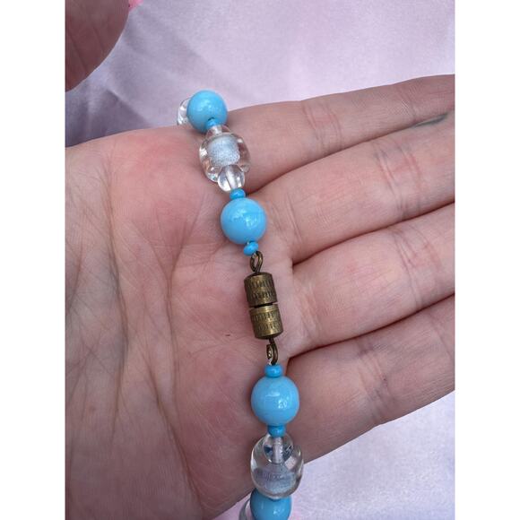 Vintage Sky Blue & Crystal Beaded Necklace - Picture 2 of 3
